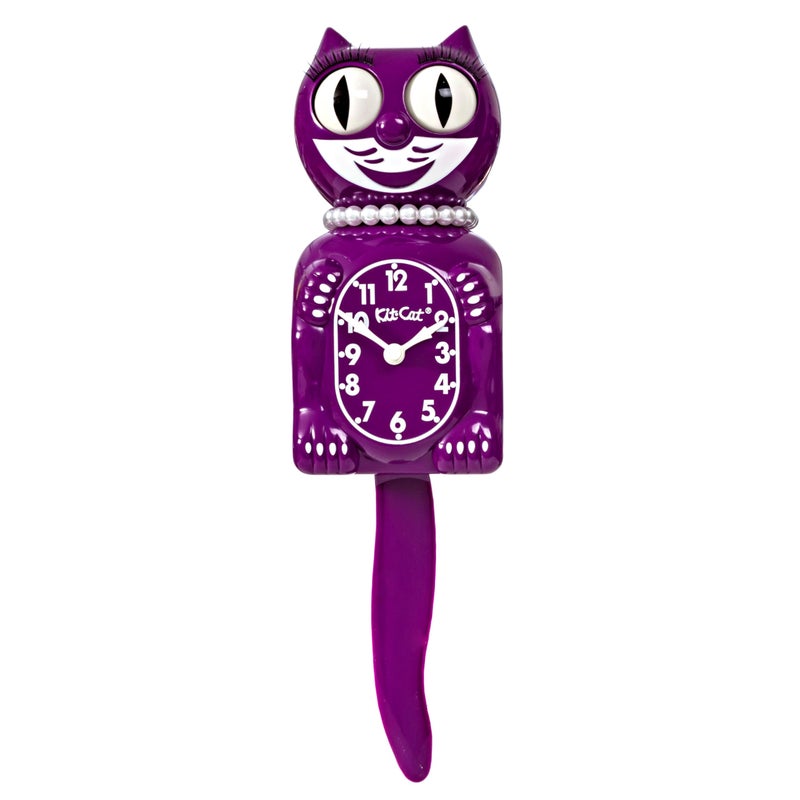 Kit Cat Klock Kit-Cat Klock Limited Edition Boysenberry Lady with Pearl Necklace & Eyelashes - Cat Clock with Moving Eyes and Tail Wall Clock, Made in USA - Image 1